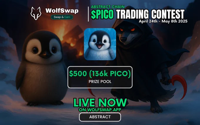 🔥NEW TRADING CONTEST Take part in the PICO trading contest on Abstract! The TOP 3 traders by volume will share 165,000 $PICO (~$500)!  📅 Timeline: 24 Apr 2025 (21:00) UTC - 08 May 2025 (21:00) UTC 🏆 Prizepool: 165,000 $PICO  PICO escaped, can you catch him? 🐺