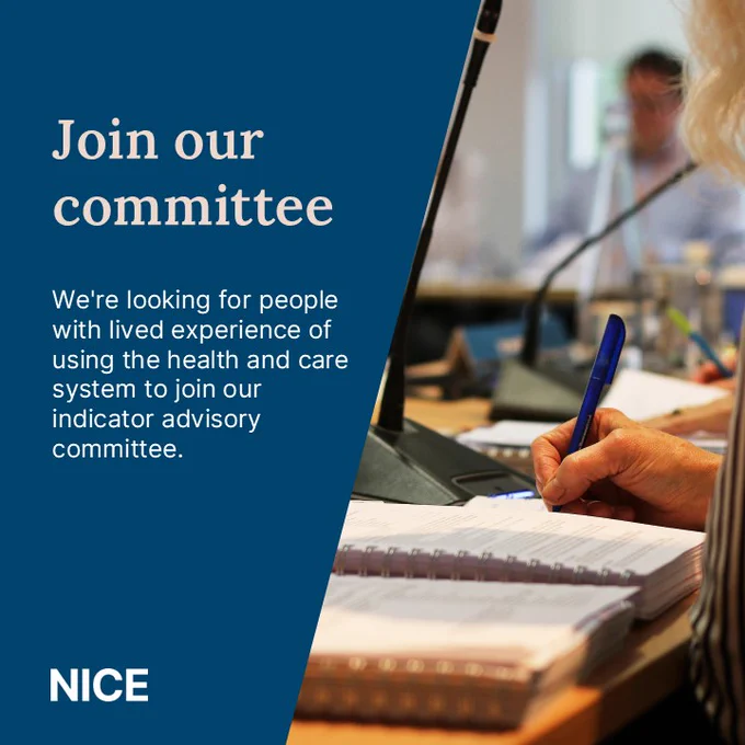 Committee meeting. Text reads: Join our committee. We're looking for people with lived experience of using the health and care system to join our indicator advisosry committee.