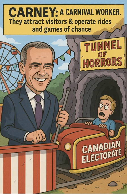 Carney definition. A carnival hawker. Political satire. Is this a ride we really want to get on?