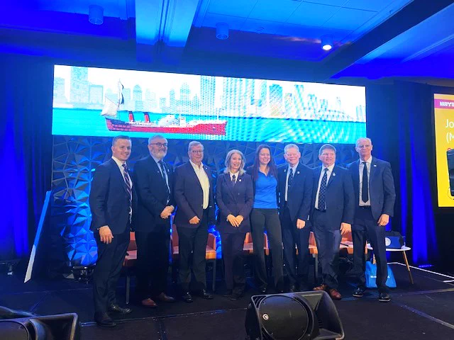 Richard Mueller was honored to kick off #MariTech2025 with an inspiring group of industry leaders shaping the future of maritime innovation. After his welcome speech as SNAME President, he enjoyed connecting with:
Marcel Poulin, Director External Affairs, Davie Shipyard ; Derek Hughes, Vice-chair, CIMarE  Christopher King, Director of Operations, Petro Nav/Desgagnes ; Julie Gascon, President/CEO, Port of Montreal ; Marie-Claude Bureau & Mark Keneford, Co-chairs, Mari-Tech 2025 ; Richard Mueller, President SNAME, Glenn Walters, SNAME Liaison

