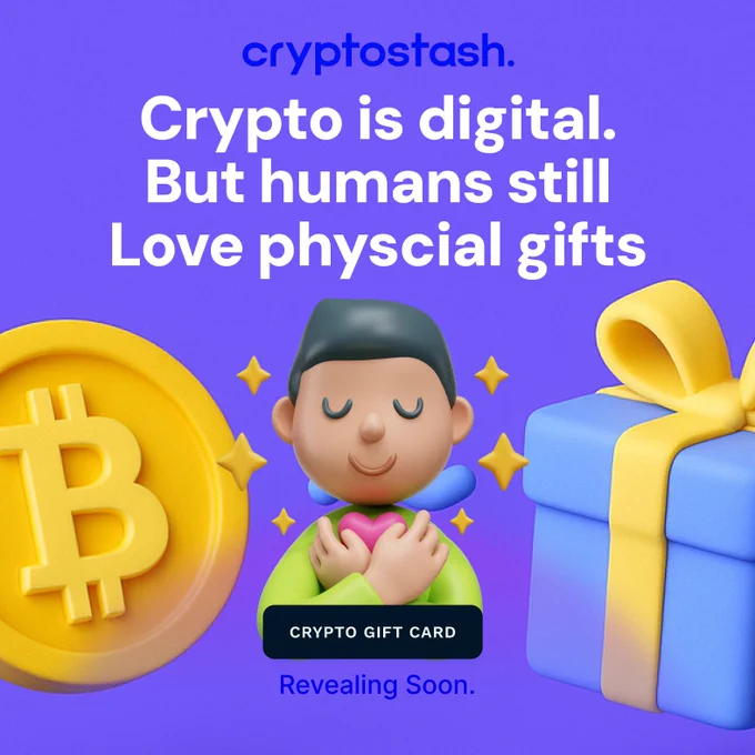 Problem: Crypto is digital. But humans love physical gifts.

Solution: We built Cryptostash to bridge both worlds. 💳
[img:unaAuhdO6]