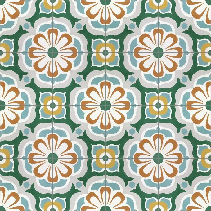 Renatus Green is a traditional floral cement tile pattern from Avente Tile.