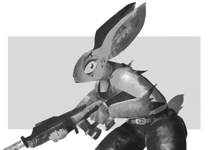Male V from Cyberpunk 2077 represented as an anthropomorphic hare