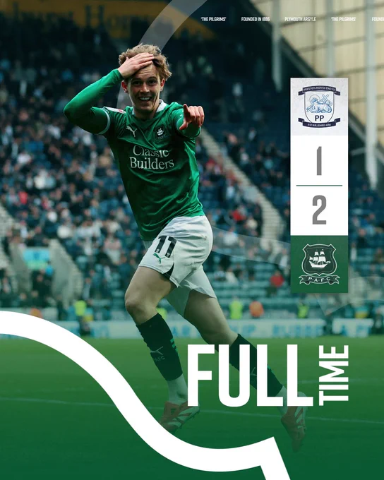 A graphic showing the full-time score, 2-1 to Argyle.