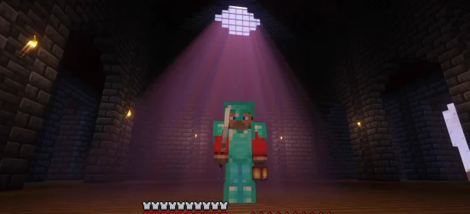 Minecraft 64bitrick standing in a large room with the sun shining through the window in the background.
Can you guess what type of building I'm standing in?