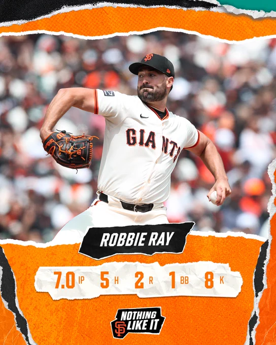 Ray pitching line: 7.0 IP, 5 H, 2 R, 1 BB, 8 K