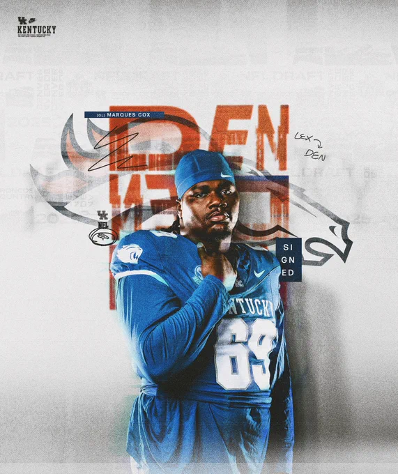 Marques Cox signed as an undrafted free agent with the Denver Broncos. 