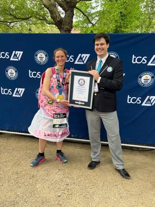 Woman in cell costume receives Guinness World Record for Fastest Marathon Dressed as a Cell (female)