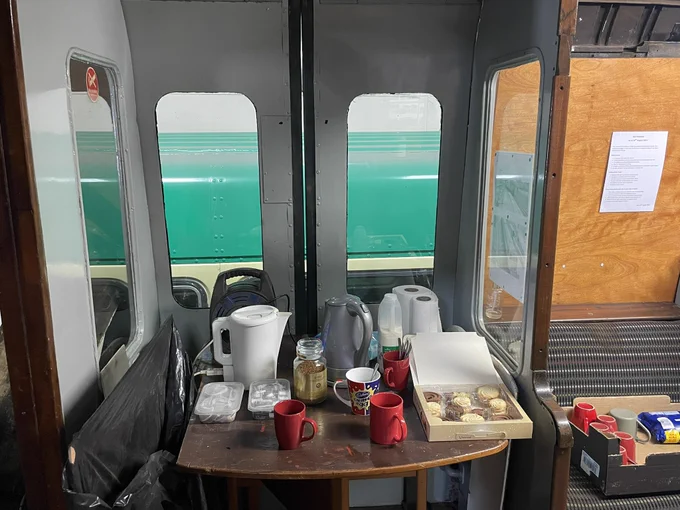Kettle, cups, tea, coffee and biscuits ready for our members