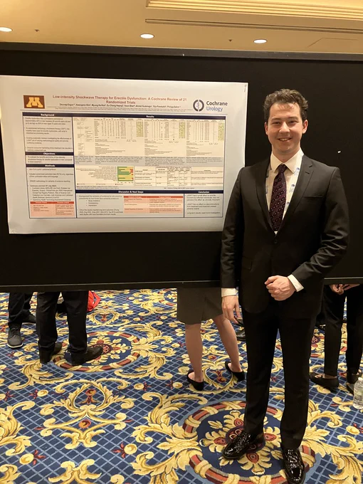 PGY-1 resident Dr. Onuralp Ergun with his research evaluating the benefits and harms of low-intensity shockwave therapy for erectile dysfunction. 