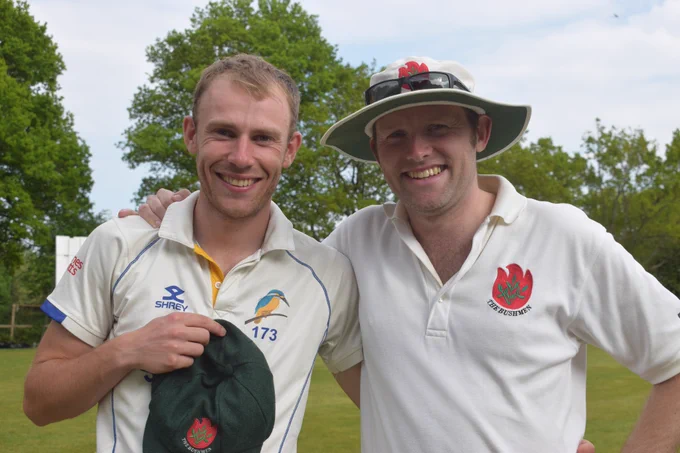 Harry Everett (left) and Harry Low (right) smiling after centuries