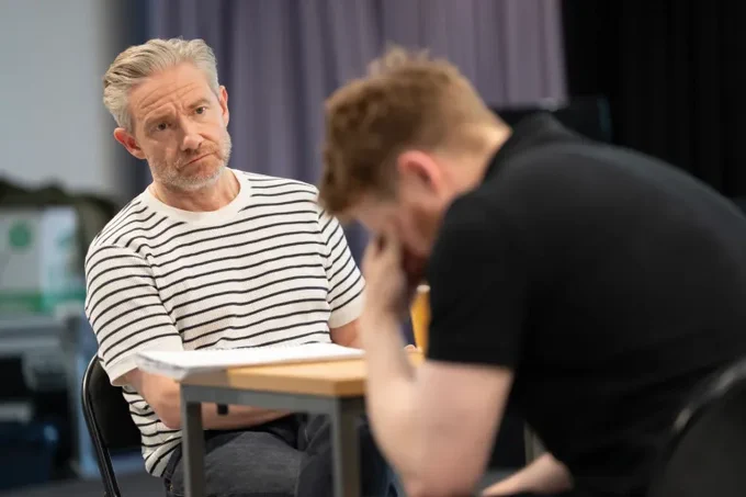 Martin Freeman and Jack Lowden in rehearsals for The Fifth Step