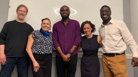 Boniuk Institute Graduate Scholar Akpan Ubong-Abasi with members of the Rice University Department of Religion