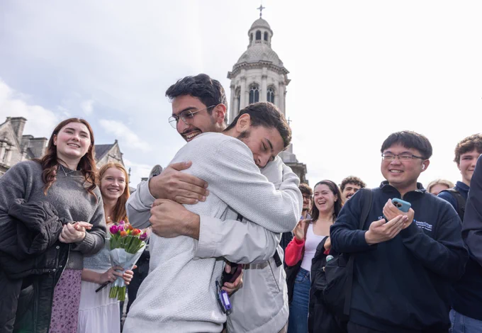 Students celebrating on Front Square