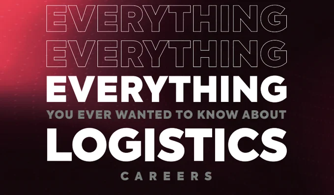 Promotional graphic for 'Everything You Ever Wanted to Know About Logistics Careers' featuring bold white text on a dark red background.