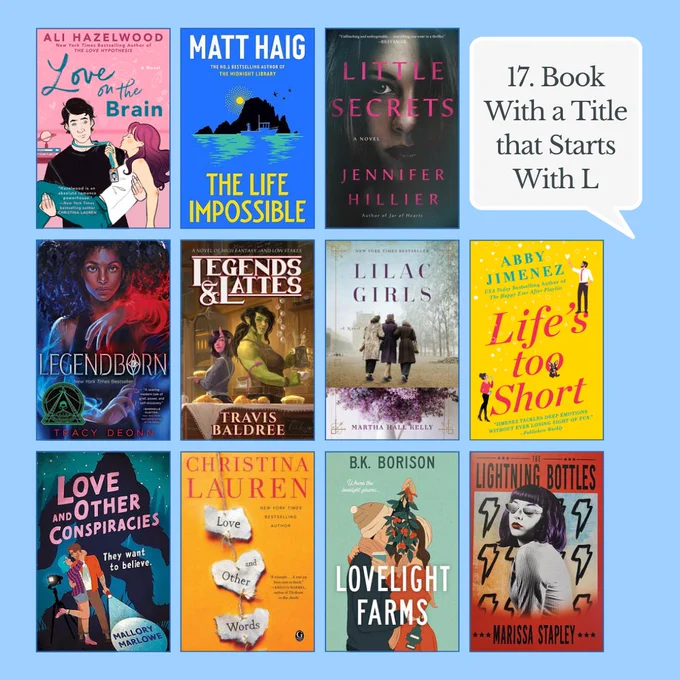 17. Book With a Title that Starts with L - shows 11 book covers