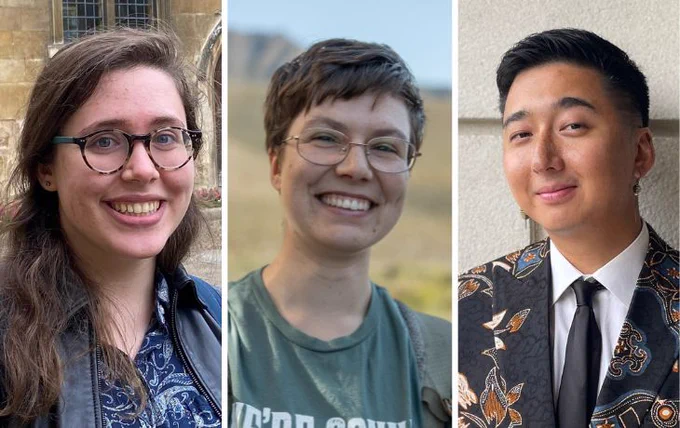 A composite image featuring portraits of Annelise Goldman, Yarrow Syskine, and Dakota Pekerti.