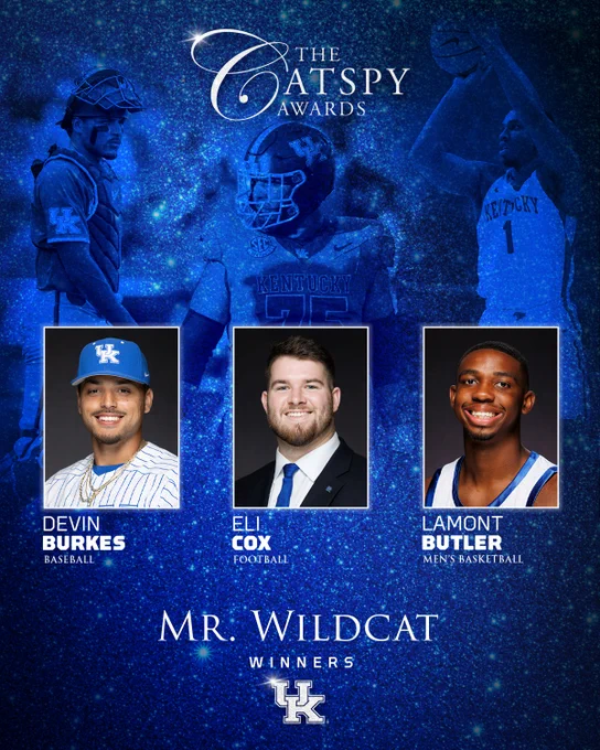 Winners of the Mr. Wildcat Award are Devin Burkes, Eli Cox, and Lamont Butler.