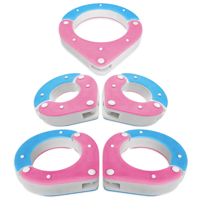 Playfully BDSM Collar, Wrist and Ankle Shackle set in pink, blue and white! 
