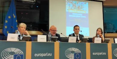 MEP Marc Angel, Commissioner Glenn Micallef and MEP Anna Strolenberg, and C. Brückner of UNDP