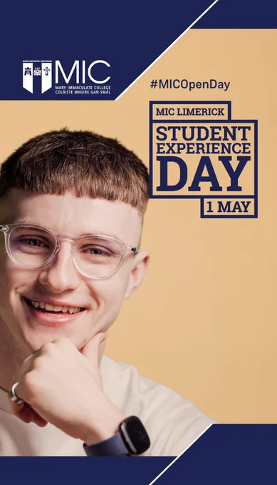 MIC Limerick student experience day, Thursday 1 may. Student smiling with hand on his chin