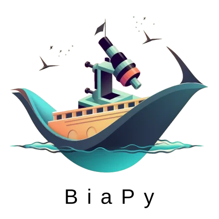 BiaPy logo, showing a depiction of a boat transporting a microscope.