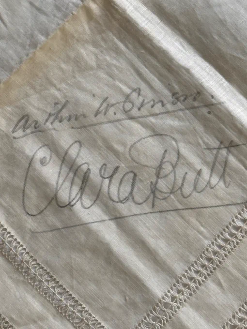 Theatrical signed table cloth circa 1900 signed by Clara Butt and others