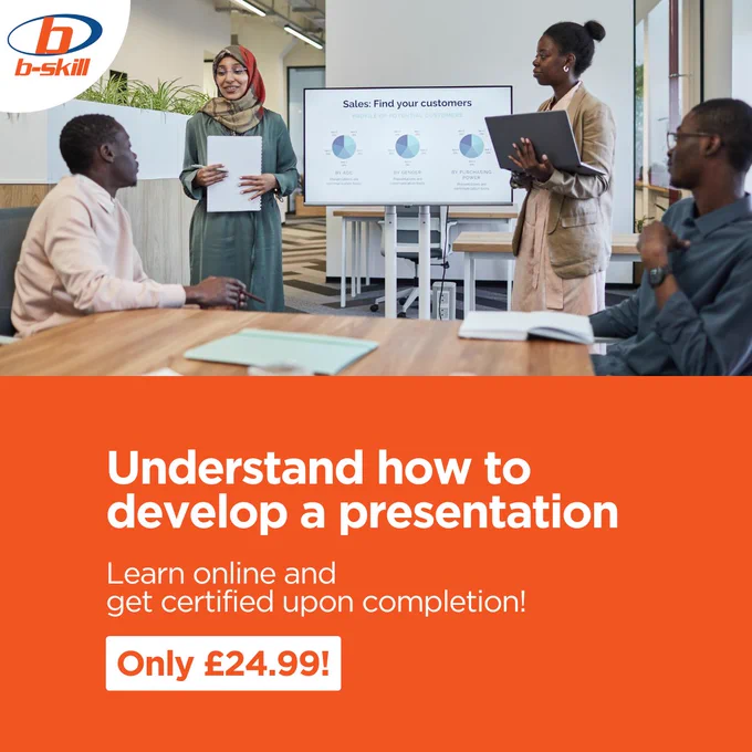 🎤 Want to Deliver Presentations That Truly Make an Impact?
Whether you're pitching a business idea, training a team, or speaking at an event – the way you develop your presentation matters just as much as how you deliver it.

💼 Our "Understand How to Develop a Presentation" short course gives you the tools to build clear, confident, and audience-focused presentations – in just 1 hour of learning and for only £24.99.

📚 What you’ll learn: ✅ Best practices to design powerful, purposeful presentations
✅ How to consult with stakeholders and tailor content to your audience
✅ The pros and cons of different presentation media (from slides to video)

Perfect for professionals, business owners, educators, and job seekers looking to level up their communication skills.

📈 Give your ideas the attention they deserve – it all starts with how you present them.

👉 Enrol today: https://b-skill.uk/products/understand-how-to-develop-a-presentation

#PresentationSkills #BusinessCommunication