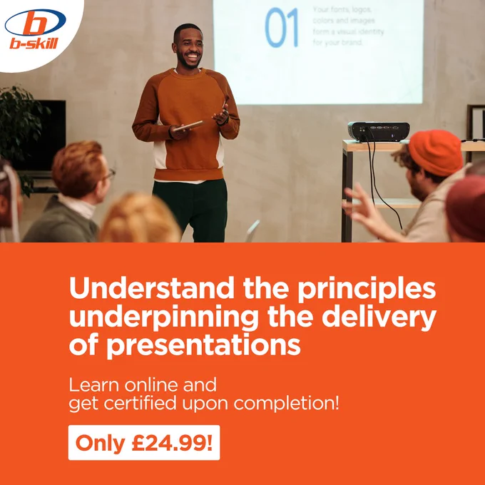 🎯 Deliver Presentations That Land With Impact – Every Time!
No more guesswork, mumbling, or awkward silences. Whether you're addressing clients, colleagues, or a crowd — confidence comes from knowing how to deliver.

📣 Our "Understand the Principles Underpinning the Delivery of Presentations" short course is here to transform your presentation delivery into a powerful skillset — all in just 1 hour for £24.99.

🔍 What you’ll master: ✔ Choosing the right media for the right audience
✔ Planning for the unexpected with effective contingency strategies
✔ Projecting your voice, managing timing, and engaging your audience
✔ Evaluating your presentation like a pro to improve every time

💼 Ideal for professionals, entrepreneurs, trainers, and anyone who wants to own the room with their message.

Start delivering with clarity and confidence today 👉 https://b-skill.uk/products/understand-the-principles-underpinning-the-delivery-of-presentations