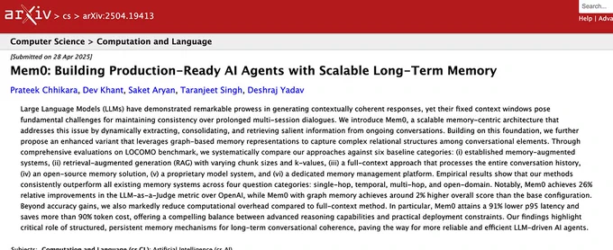 Mem0: Building Production-Ready AI Agents with Scalable Long-Term Memory