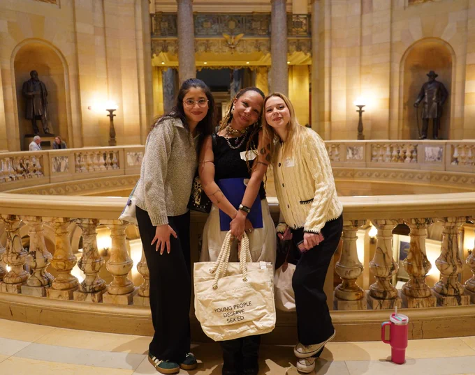 [image descriptions: Photos of Planned Parenthood Teen Council members with Planned Parenthood staff and Minnesota legislators on Teen Council Lobby Day.]