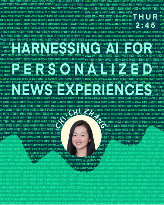 Harnessing AI for Personalized News Experiences
 Everyone’s talking about AI and personalized content—but how do these systems actually work in practice? In this talk, I’ll share how Yahoo News is using generative AI to deliver tailored news experiences at scale. I’ll dive into real-world examples of AI-driven content personalization, structured data tagging, and how we measure success across launches. You’ll hear what’s working, what’s not, and where we see the future of AI in journalism headed. Spoiler: LLMs aren’t always the best answer.
 - Chi-Chi Zhang, Senior Director of Product for Machine Learning, Yahoo News
