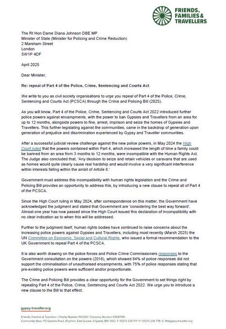 Letter from leading civil society organisations to the Policing Minister, calling for Part 4 of the PCSC Act to be repealed