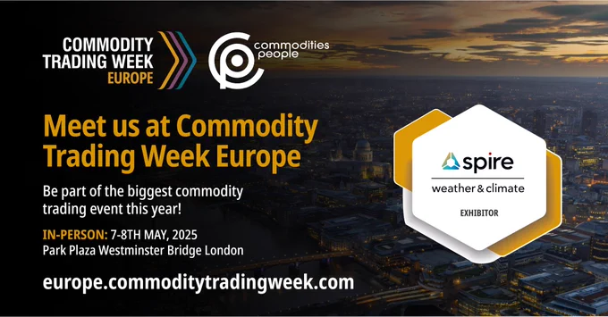 Schedule a meeting or stop by booth 24 to meet with our team. Dennis Quick, Ram Vadlamani, and Gerald van der Grijn are representing Spire Weather & Climate.