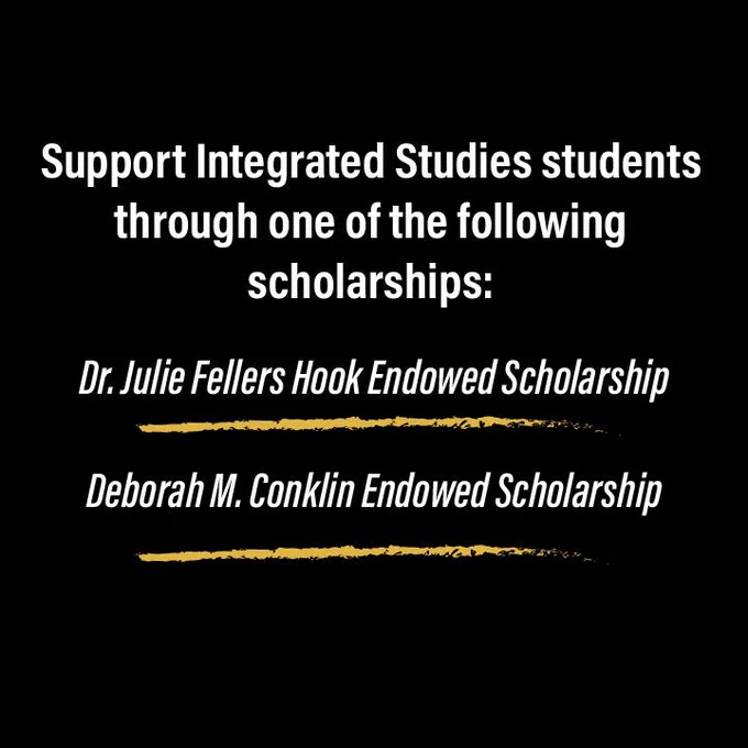 Do you want your Big Give to go to an Integrated Studies student? 

Donate:  - click this link: https://dayofgiving.pfw.edu/organizations/pfw-strategic-initiative 
- scroll down just a bit
- select “other”
- enter the amount of donation 
- in the comment box,  enter your specific fund information. 

For Integrated Studies, you may choose to contribute to: 

* Dr. Julie Fellers Hook Endowed Scholarship
* Deborah M. Conklin Endowed Scholarship. 

Thank you! 

#PFWBigGive #PFWDayOfGiving