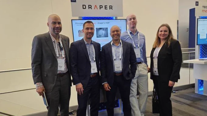 Draper employees at Intel Foundry Direct Connect included: (left to right) Mike Cassidy, Andy Mueller, Jeremiah Johnson, Brent Hollsi, and Sarah Leeper.