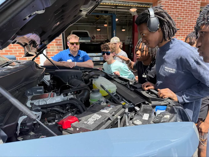 WTHS Automotive students checking out a new Ford "Raptor"