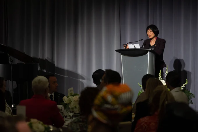 Mayor Olivia Chow addresses the Mayor's Art Lunch.