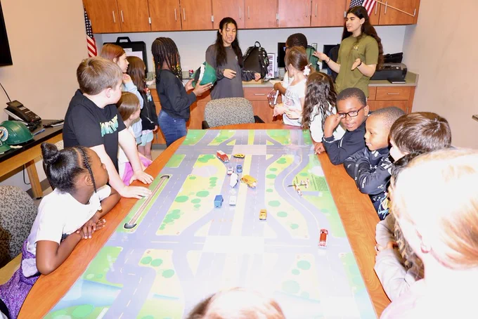 PHS 3rd Graders reviewing a tabletop exercise by Homeland Security students