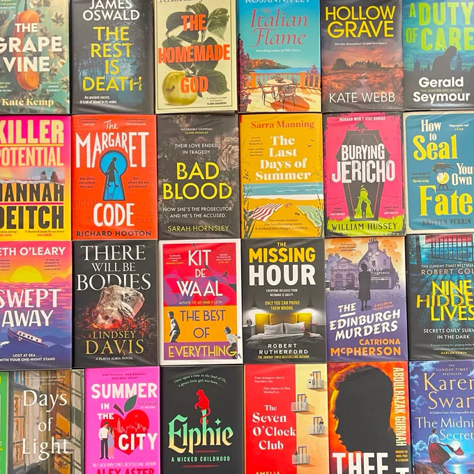 Image shows front covers of some of our new books including The Margaret code by Richard Hooton, The midnight secret by Karen Swan and The Edinburgh murders by Catriona McPherson.