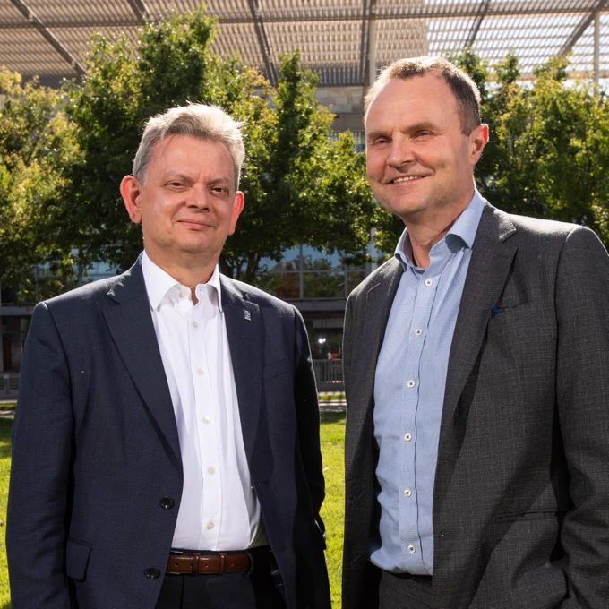 Professor Sir Anton Muscatelli, Vice Chancellor and Principal of the University of Glasgow (left) and Professor Adam Tickell, Vice-Chancellor and Principal of the University of Birmingham. 
