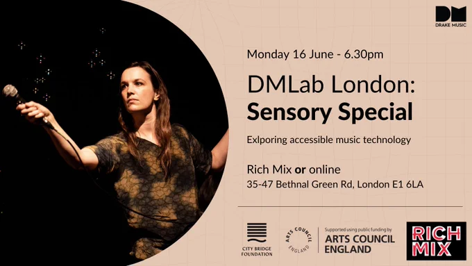 Event flyer for DMLab London, featuring an image of Rhiannon Armstrong performing on stage. Text explained in caption and additional links.
