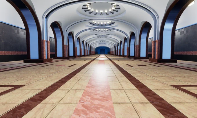 Interior of the Mayakovskaya Metro Station created in the P12 Gpark Editor.  A masterpiece of Art Deco/Futurist architecture.