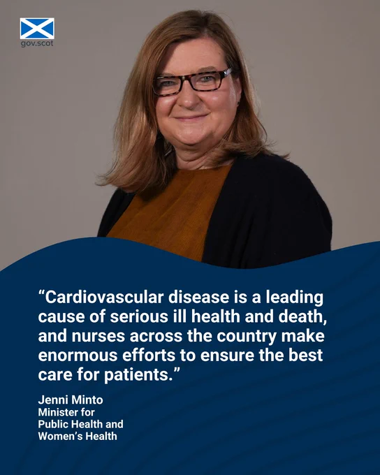 Photo of Public Health Minister with quote: Cardiovascular disease is a leading cause of serious ill health and death and nurses across the country make enormous efforts to ensure the best care for patients.
