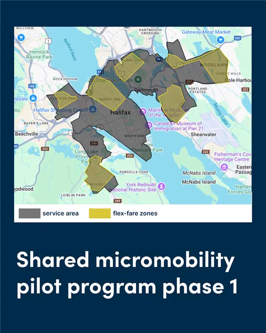 A map of the area serviced by Bird Canada. Text reads: shared micromobility pilot program phase 1. 