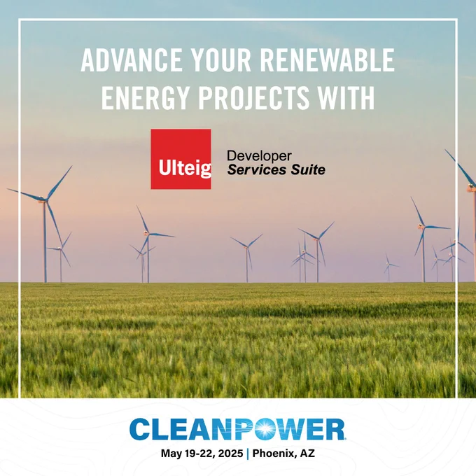 Advance your renewable energy projects with Ulteig's Developer Services Suite. 
CLEANPOWER May 19-22 2025, Phoenix AZ