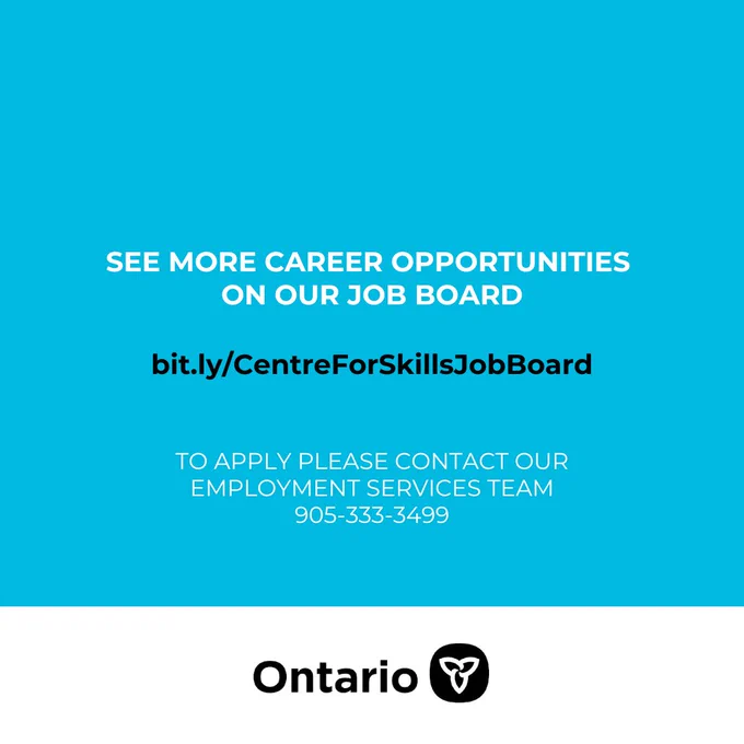 Graphic image with government of Ontario logo and a link bit.ly/CentreForSkillsJObBoard
