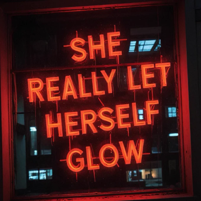 She really let herself glow. Bold, neon red light text radiating against a dark background, ideal for creators and small business owners looking for eye-catching, high-impact designs. #WordSwag #NeonTypography
