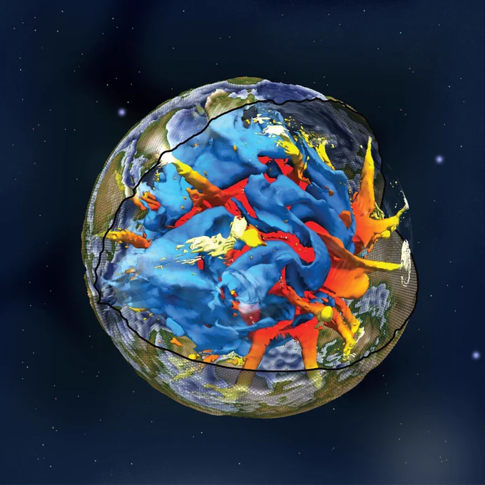 Six Hundred Leagues Under the Earth
This geodynamic model of the Earth at 850 Ma explores the expression and evolution of the Earth's surface as a result of the complex interaction between cold subduction and warm mantle plumes.