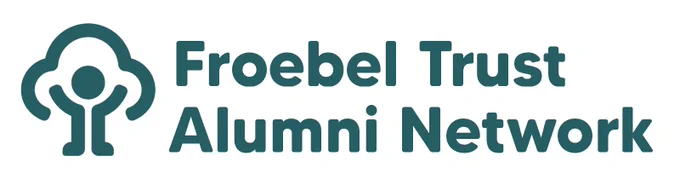 Froebel person and tree logo with the words Froebel Trust Alumni Network in forest green font on a white background